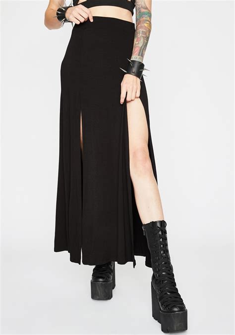 Double Slit Maxi Skirt Black Dolls Kill