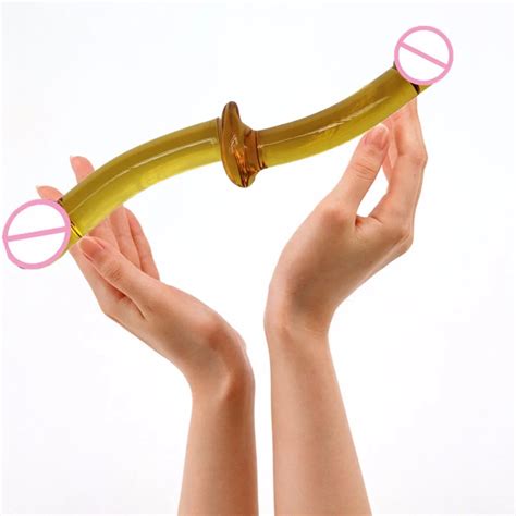 Golden Color 260mm Long Double Dildo Glass Realistic Big Dick Fake