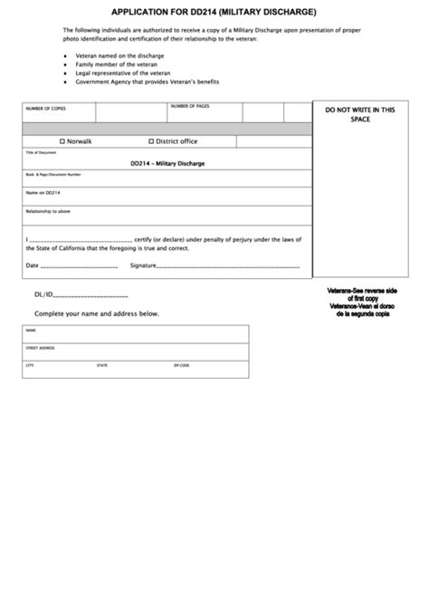 Fillable Application For Dd214 Military Discharge Printable Pdf Download