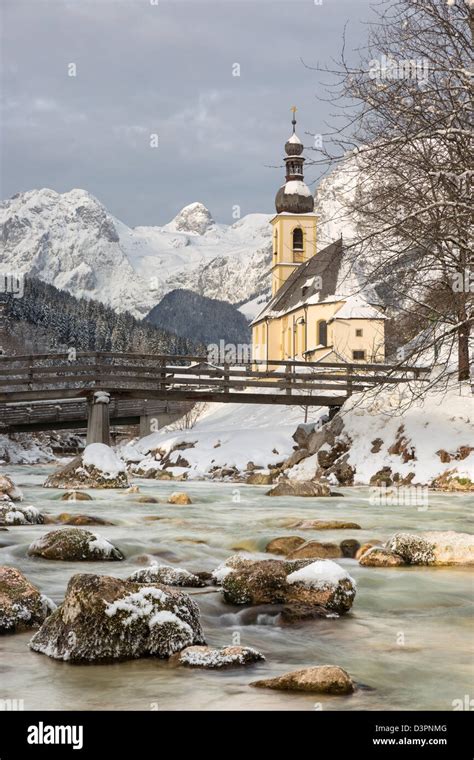 Church With German Alps In Ramsau Bavaria Stock Photo Alamy