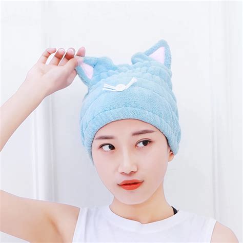 Color Random Thick Soft Super Absorbent Cap Coral Fluffy Cat Ears Dry