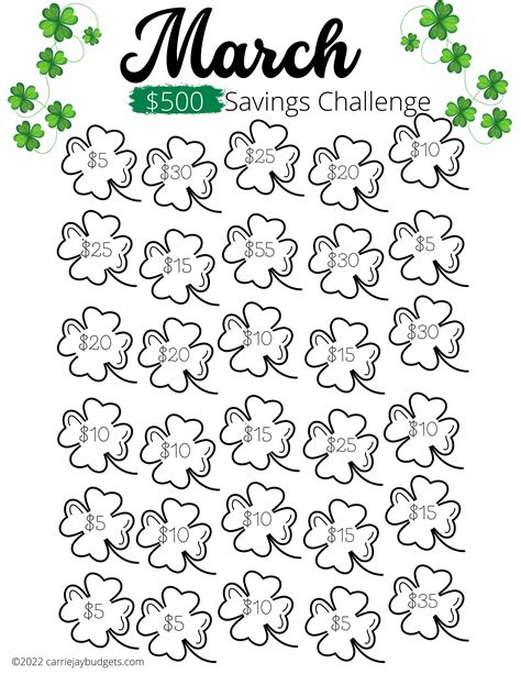 30 Day March Savings Challenge Printable Goal And Guide Save Etsy