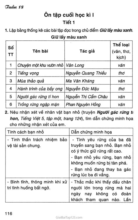 Giải Vở Bài Tập Tiếng Việt Lớp 5 Tập 1 Tuần 18