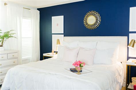You have four standard walls and a ceiling to consider as the fifth wall, so the choice is all yours on which you select to standout. Modern Navy and Pink Master Bedroom - Megan Martin ...