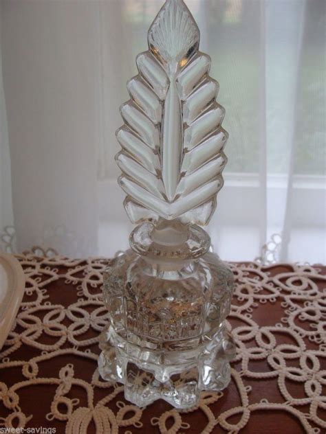 Vintage 1940s Czech Crystal Feather Stopper Perfume Bottle Pressed