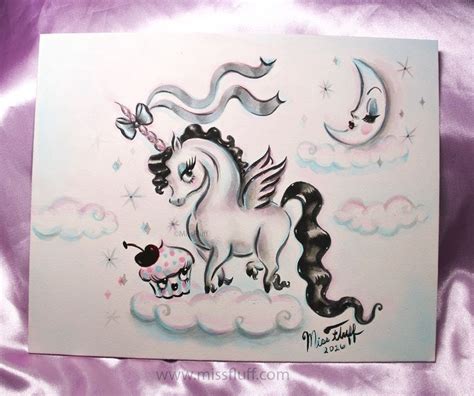 Baby Unicorn Pegasus On A Cloud With A Cupcake Original Art By