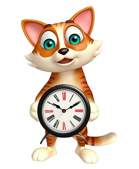 Cute Cartoon Kitten And An Alarm Clock Stock Vector Illustration Of