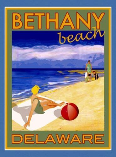 Bethany Beach De Vintage Art Deco Style Travel Poster Aurelio