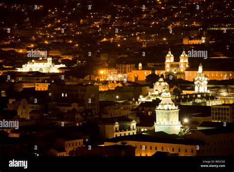 South America Ecuador Pichincha Province Quito City At Night With