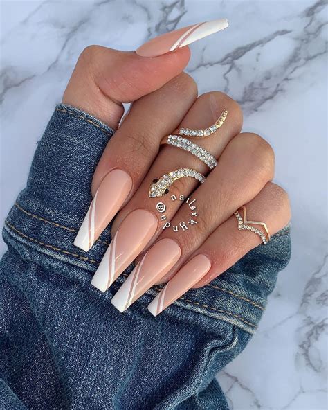 White French Tip Coffin Nails With Design Deeper