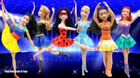 play doh disney princess ariel moana mulan elsa anna and ladybug ballerina outfits youtube