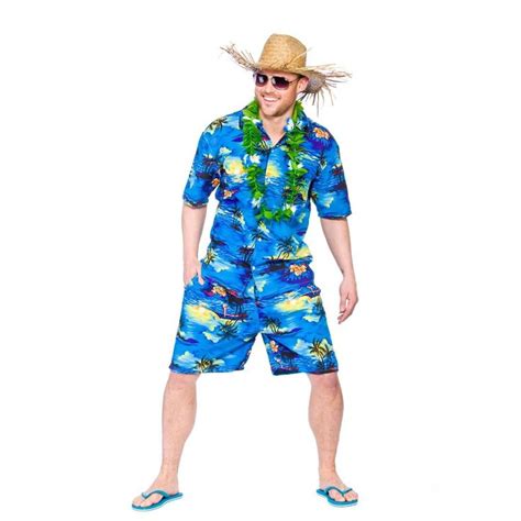The Blue Palm Hawaiian Party Guy Costume Includes Matching Patterned