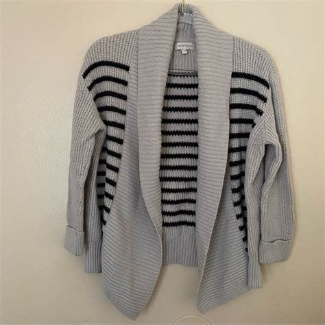 Monsoon Sweaters Monsoon Grey Black Striped Cable Knit Open Crdigan