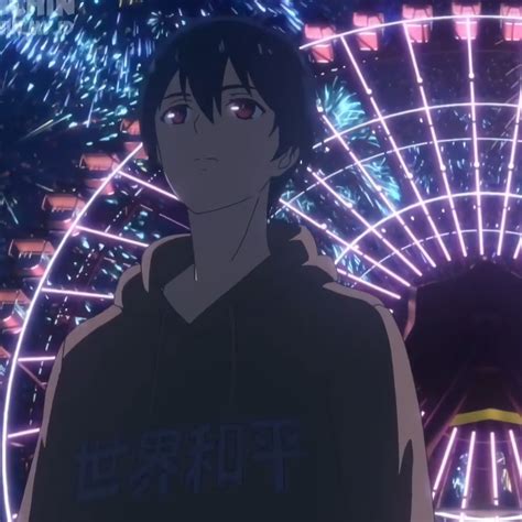 An Anime Character Standing In Front Of Fireworks