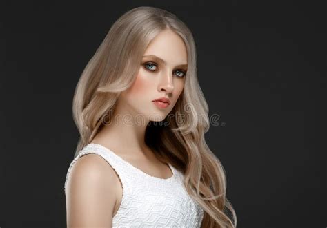 Amazing Woman Portrait Beautiful Girl With Long Wavy Hair Blonde Model With Hairstyle Over