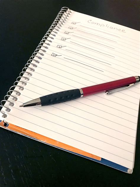 Compliance Pen Notepad Checklist Policy List Document Still Life