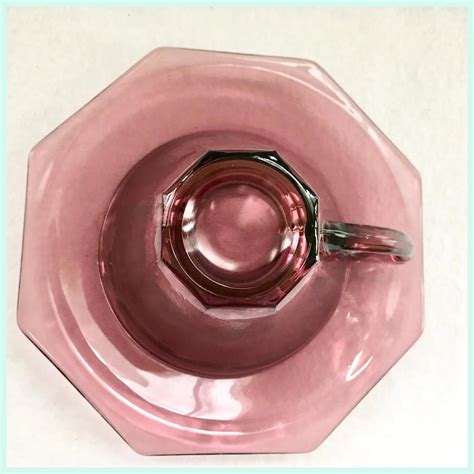 Hazel Atlas Moroccan Amethyst Mid Century Glass Octagonal Cup Saucer