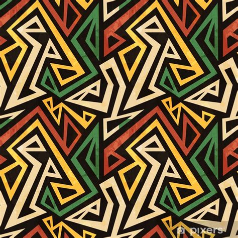 African Geometric Seamless Pattern With Grunge Effect Wallpaper