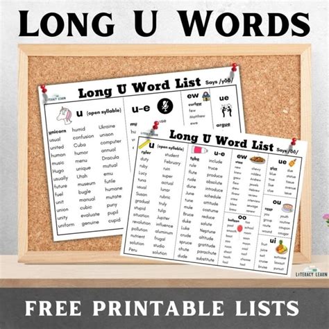 215 Long U Vowel Sound Words Free Printable Lists Literacy Learn