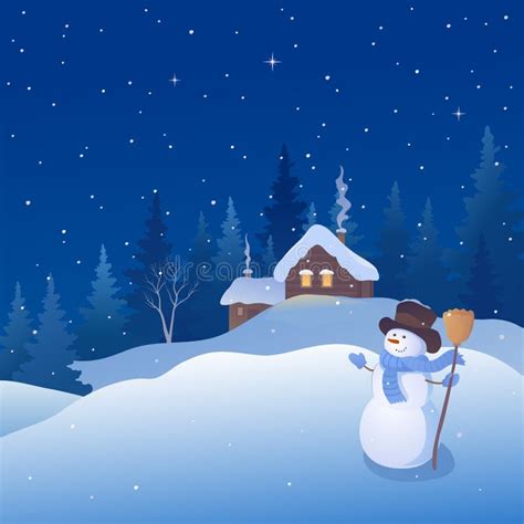 Snowfall And Snowman Stock Vector Illustration Of Nature 159793372