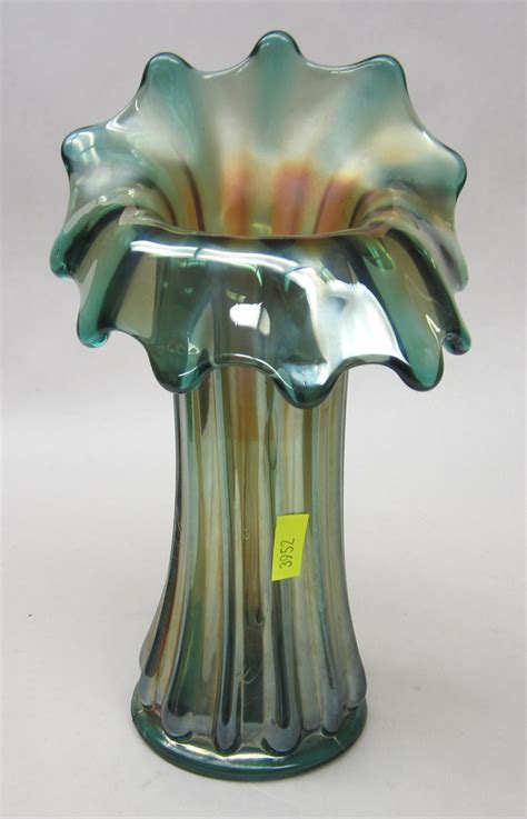 Sold Price Iridescent Green Carnival Glass Fluted Vase November 2 0118 3 00 Pm Pst