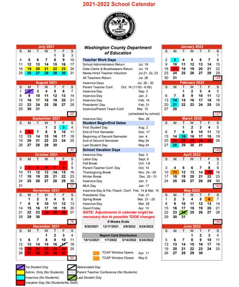 Washington County Schools Washington County School District Calendar