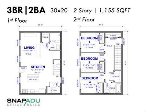 Two Story Adu Plan With 3 Bedrooms Under 1200 Square Feet