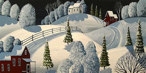 Country Winter Night Folk Art Landscape By Debbie Criswell Winter