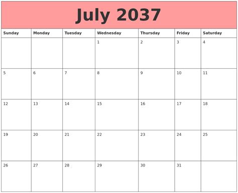 July 2037 Calendars That Work