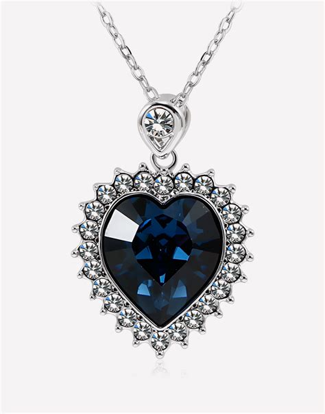 Heart Crystal Pendant Necklace Blue