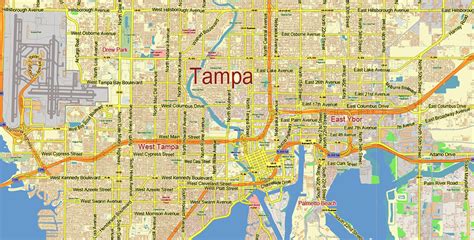 Tampa Bay Florida Us Map Vector City Plan Low Detailed For Small Print
