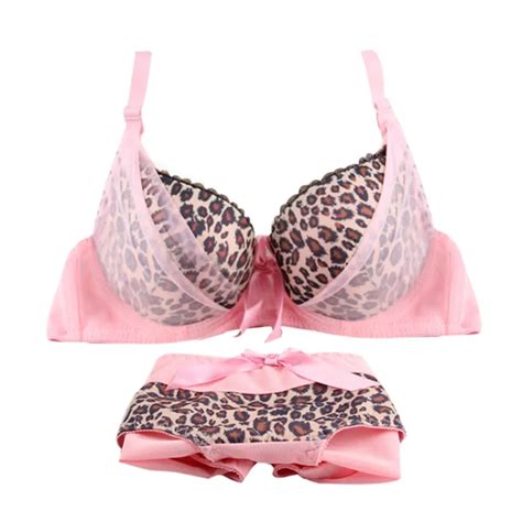 hot sale sexy women push up bra and panty set leopard lace bowknot padded bras briefs 32 34 36 b