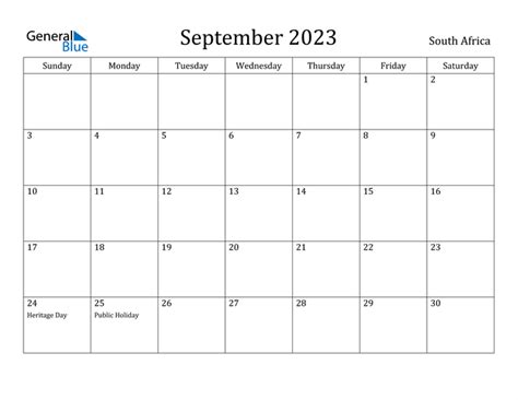 South Africa September 2023 Calendar With Holidays