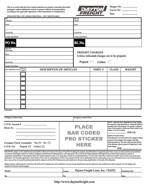 40 Free Bill Of Lading Forms And Templates Template Lab