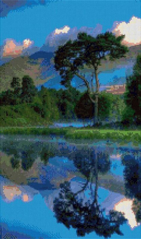 Subalpine i use early fall, open country for after leaf drop. Mountain Reflection landscape Cross Stitch pattern PDF ...
