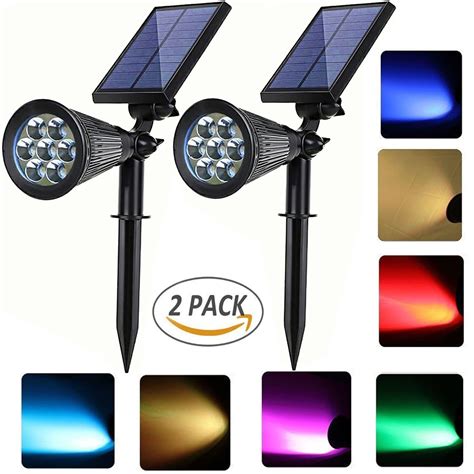 Solar powered spot lights outdoor 7 led multi color Bright Dark Sensor