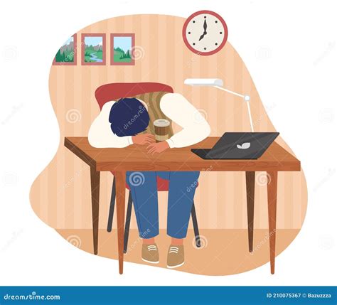 Tired Office Worker Sleeping At The Desk Flat Vector Illustration