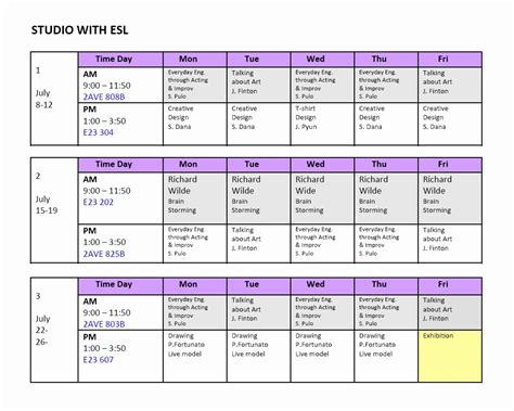 50 Sample High School Class Schedule