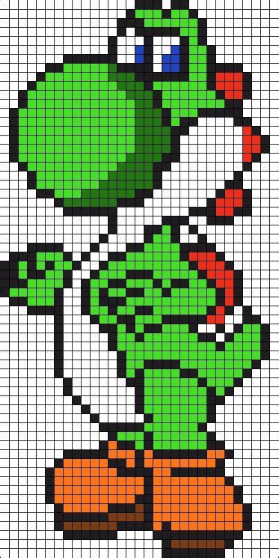 Bit Yoshi Grid Pixel Art Yoshi Perler Bit Luigi Pattern Hama Template