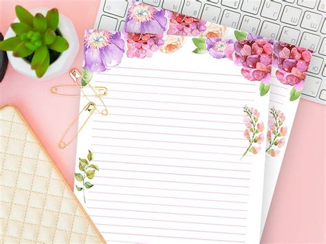Printable Writing Paper Multiple Lined Notepaper Floral Etsy
