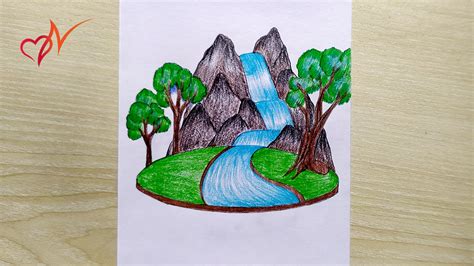 How To Draw A Beautiful Waterfall Scenery Waterfall Scenery