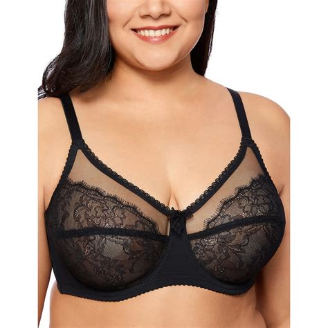 Womens Sheer Lace Unlined Full Cup Plus Size Underwire Bra Full Figure