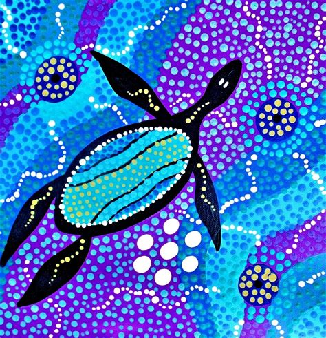 New Stunning Aboriginal Art On Canvas Blue Turtle Etsy