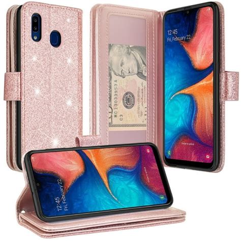 Galaxy A20 Leather Wallet Case Cover Folio Flip Pouch Holster