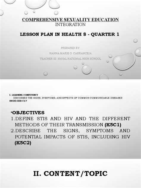 Lesson Plan With Comprehensive Sexuality Education Pdf Sexually Transmitted Infection Hiv Aids