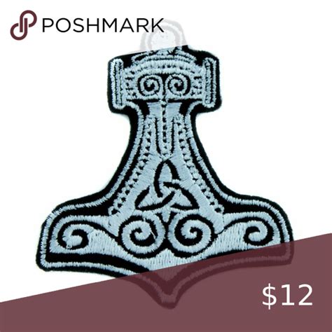 Thor Hammer Patch Embroidered Iron On Sew Vikings Scandinavian Mjolnir