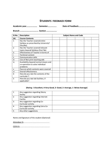 Students Feedback Form 2 Free Templates In Pdf Word Pertaining To