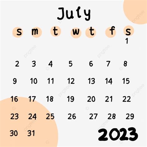 Calendar July 2023 Png Image Calendar 2023 July With Background Pastel