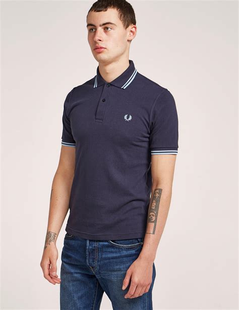 fred perry cotton m12 reissue tipped short sleeve polo shirt in navy sky blue for men lyst