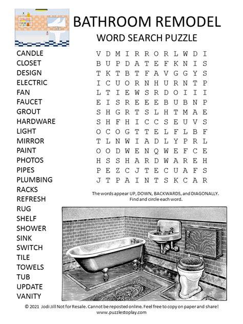 Bathroom Remodel Word Search Puzzle Puzzles To Play